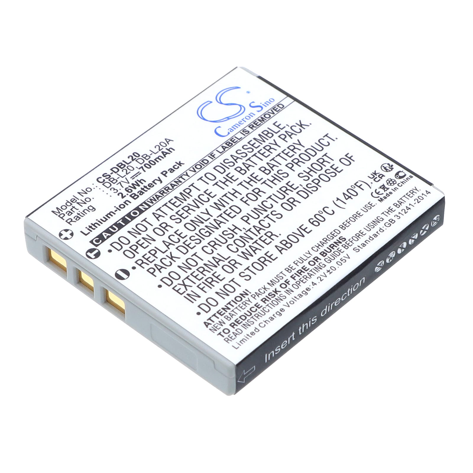 Batteri till Sanyo som ersätter DB-L20 mfl