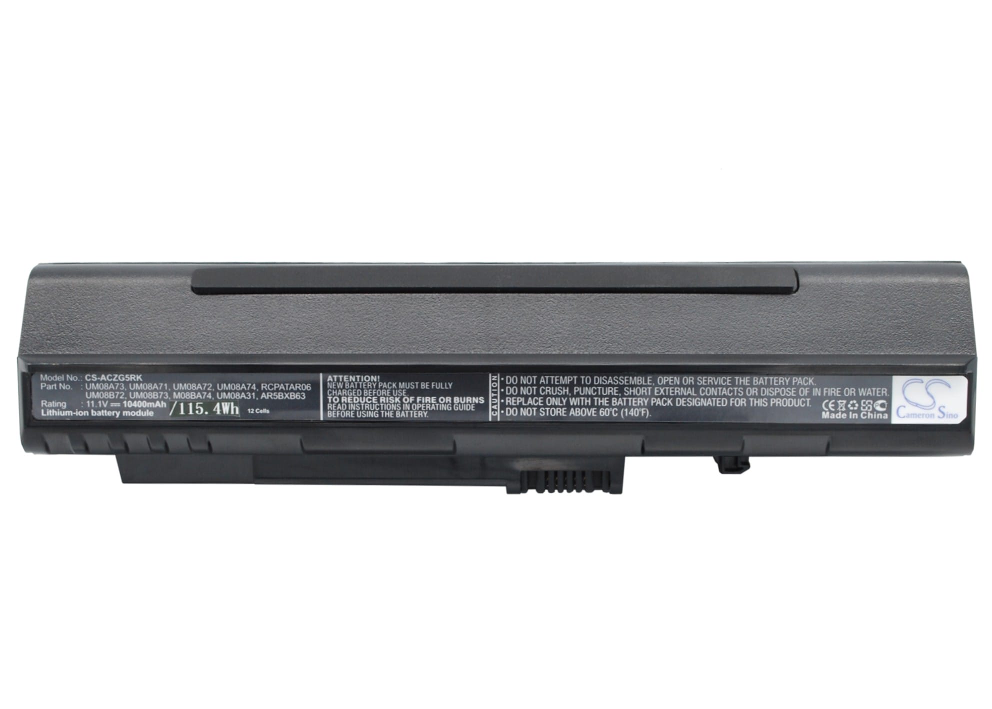 Batteri till Acer Aspire One A150 mfl - 10.400 mAh - Svart